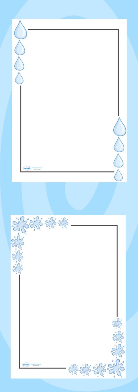 Twinkl Resources >> Water Page Borders  >> Classroom printables for Pre-School, Kindergarten, Elementary School and beyond! Topics, Water, Printable Writing Paper, Borders Water Border Design, Page Boarders, Boarders Designs For Projects, File Decoration Ideas, Front Page Design, Bond Paper Design, Paper Art Design, Colorful Borders Design, School Creative