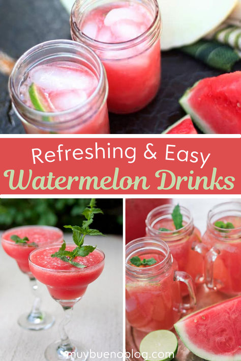 Watermelon Drinks that will refresh and hydrate you this summer. Learn how to make these easy and quick drinks that you can whip up for the summer season. Grab that ripe watermelon and mix up fresh and tasty drinks to serve your family or a crowd. Watermelon Drinks, Bueno Recipes, Frozen Watermelon Margarita, Ripe Watermelon, National Watermelon Day, Frozen Drink Recipes, Food From Different Countries, Champagne Recipes Cocktails, Frozen Cocktail Recipes