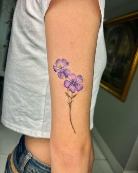 1. Vibrant violets Colored Simple Tattoos, Violet Iris Primrose Tattoo, Violet Flower Tattoo Color, Purple Violet Tattoo, Violets Flower Tattoo, Flower Colored Tattoo, Flower Tattoos Purple, Violet And Primrose Flower, Rainbow Flower Tattoo