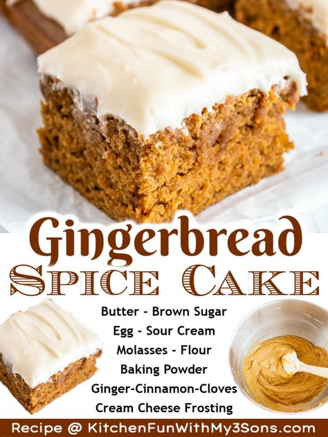 Frosting For Gingerbread Cake, Gingerbread With Cream Cheese Frosting, Gingerbread Cake Using Spice Cake, Gingerbread Cake Cream Cheese Frosting, Ginger Spice Cake Recipe, Gingerbread Snack Cake, Gingerbread Cake With Cream Cheese Frosting, Gingerbread Spice Cake, Ginger Spice Cake