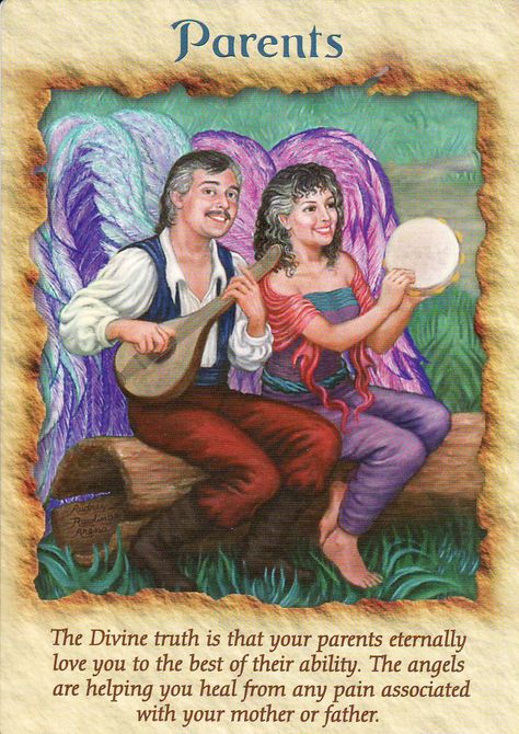 Parents, from the Angel Therapy Oracle Cards. Artwork by Audrey Rawlings Arena. Angel Therapy, Angel Tarot Cards, Angel Oracle Cards, Angel Tarot, Angel Cards Reading, Angel Guide, Angel Prayers, Doreen Virtue, Angel Guidance