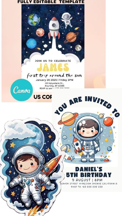 space theme birthday party invitation for kids Space Theme Birthday Party, Theme Birthday Party, Space Theme, Opening Day, Birthday Party Invitation, 5th Birthday, You Are Invited, Birthday Party Invitations, Birthday Party Themes