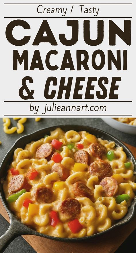 Creamy Cajun Macaroni and Cheese Recipe Cajun Mac And Cheese Sausage, Smoked Sausage And Macaroni And Cheese, Cajun Chicken Mac And Cheese, Cajun Mac N Cheese, Cajun Mac And Cheese Recipe, Cajun Mac And Cheese, Broccoli Mac And Cheese Recipe, Sausage Pasta Recipes, Macaroni And Cheese Recipe