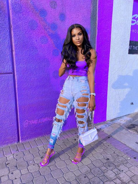 Purple Birthday Outfits Black Women, Purple Brunch Outfit Black Woman, Purple Baddie Outfits, Purple Outfits Black Women, Baddie Birthday Outfit, Bleach Hair Color, Black Success, Wedding Dresses Mermaid Sweetheart, Band Outfits