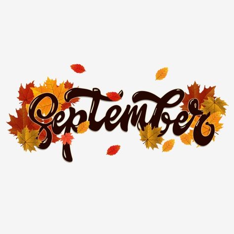 Autumn September Month Font Maple Leaf Design Style September Graphic, Happy New Month September, September Design, Arts Month, Charlie Brown Halloween, Night Illustration, Month Stickers, Hello September, Font Illustration