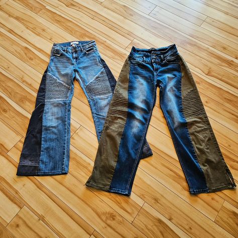 So long, skinny jeans! . . . #upcycling #reworkedclothing Jean Refashion, Jeans Upcycle, Jeans Ideas, Reworked Clothing, Clothing Design, Vintage Inspired Design, Diy Fashion, Vintage Inspired, Pins