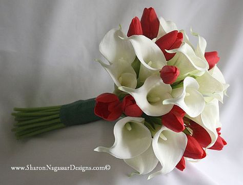 Tulip Bridal Bouquet, Lily Bridal Bouquet, Red Bridal Bouquet, Calla Lily Bouquet Wedding, Wedding Flowers Tulips, Silk Wedding Flowers, Calla Lily Wedding, Tulip Wedding, Silk Bridal Bouquet