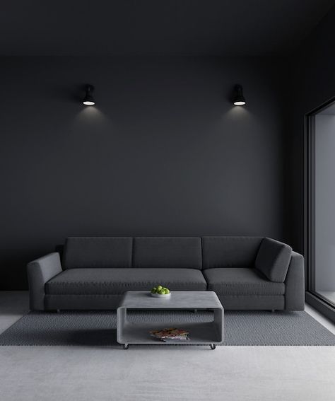 Modern Living Room Paint, Dark Grey Rooms, Dark Grey Walls, Grey Interior Design, Black Living Room, Dark Furniture, Stylish Living Room, Paint Colors For Living Room, Living Room Style