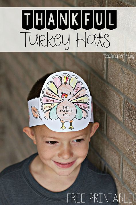 Thanksgiving Hats, Turkey Hats, Thankful Crafts, Thanksgiving Hat, Thankful Turkey, Thanksgiving Lessons, Teaching Mama, Turkey Handprint, Thanksgiving School