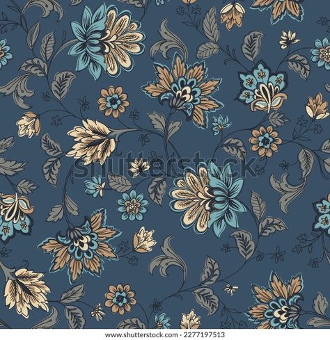 Seamless Jacobean Print Blue Wallpapers Fabric Stock Illustration 2277197513 | Shutterstock Jacobean Print, Channel Art, Industrial Art, Color Palette Generator, Holiday Illustrations, Hand Art, Collage Maker, Image House, Abstract Animals