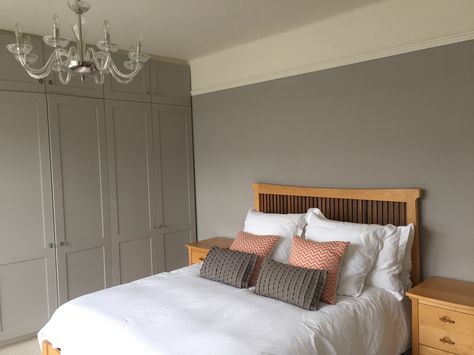 Bedroom painted in Farrow and Ball Purbeck Stone and Pointing Purbeck Stone Bedroom, Purbeck Stone Farrow And Ball, Farrow And Ball Purbeck Stone, Painted Wardrobes, Stone Bedroom, Hall Color, Bedroom Decor Master For Couples, Farrow And Ball Bedroom, Hall Colour