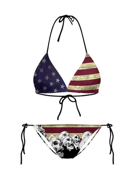 Women's 2 Piece Side Tie Patriotic July 4th Bikini Swimwear Sets Free Size American Flag Graphic String Bikini Pack #Affiliate Trendy Blazers, Two Pieces Set Outfits, Dirndl Outfit, American Flag Print, Denim Skirt Women, Jumpsuits And Romper, Mini Robes, Blue Stars, National Flag