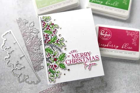 A beautiful border for holiday cards - CZ Design Pinkfresh Studio Cards, Layered Stencils, Studio Cards, Monthly Crafts, Pinkfresh Studio, Holiday Stamping, Scrapbook Tutorial, Merry Christmas To You, Photopolymer Stamps