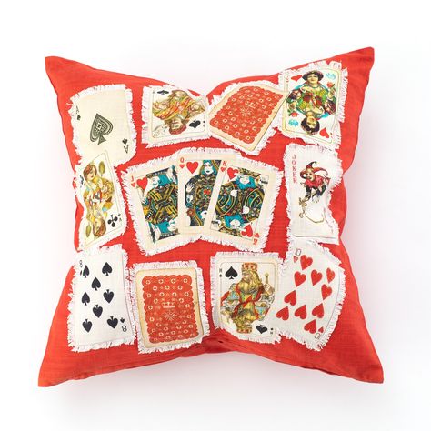 Casino Playing Cards Pillow Modern Decorative Pillows, Royal Flush, Background Fabric, Down Feather, Playing Card, Holidays Thanksgiving, Blackjack, Red Background, Just For Fun