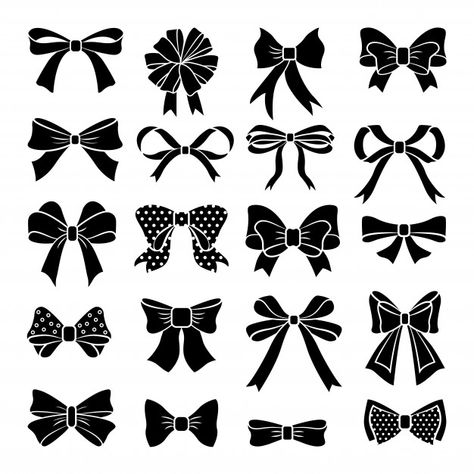 Monochrome vector bows and ribbons set. holiday illustrations isolate | Premium Vector #Freepik #vector #ribbon #icon #gift #fashion Bow Silhouette, Bow Tattoo Designs, Bow Vector, Disney Silhouettes, Bow Tattoo, Plakat Design, Christmas Bow, Decorative Bows, Bow Set