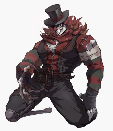 Evil Clown Art, Clown Design Character, Eldritch Horror Oc Male, Jester Character Design Male, Clown Oc Art Male, Creepy Ringmaster, Dnd Clown, Clown Character Design Male, Jester Oc Art