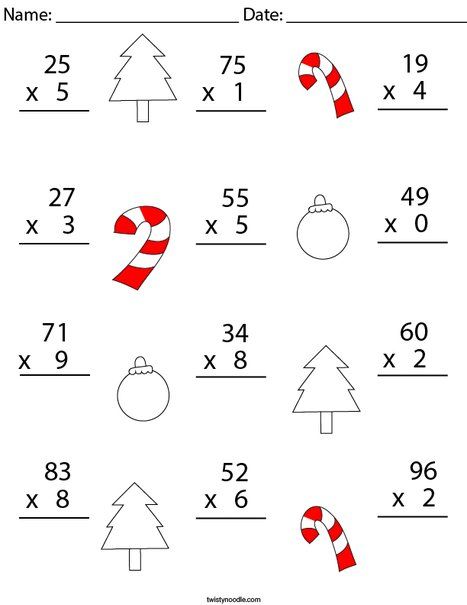 Christmas Multiplication Practice- 2 Digit by 1 Digit Math Worksheet - Twisty Noodle 2 By 1 Digit Multiplication, Christmas Multiplication Worksheets, Christmas Multiplication, Christmas Lesson Plan, Holiday Math Worksheets, Christmas Math Worksheets, Christmas Math Activities, Holiday Worksheets, Math Subtraction