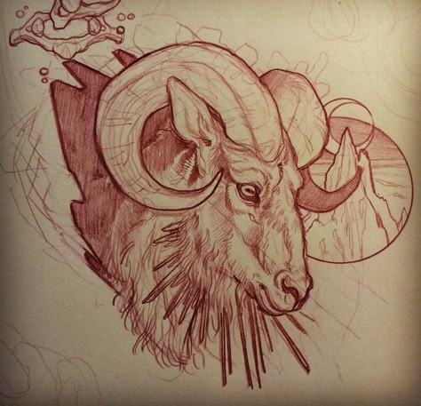 SUMMIT. further along on this sketch. chest panel for tomorrow. forging ahead. mike moses www.thedrowntown.com #spiritustattoo by thedrowntown Ram Tattoo, Capricorn Tattoo, Aries Tattoo, Chat With Friends, Desenho Tattoo, Sketch Inspiration, Animal Sketches, Nov 2, Animal Tattoos