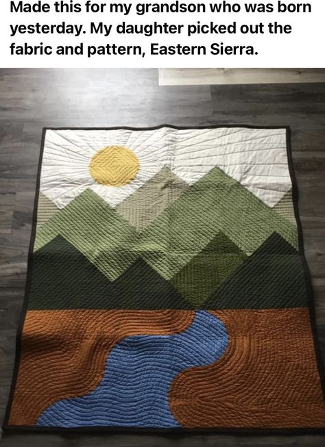 Mountain Quilts Patterns, Wilderness Quilt Patterns, Mountain Quilt Pattern Free, Quilted Mountains, Mountain Baby Quilt, Hiking Quilt, Wilderness Quilt, Campervan Decor, Picnic Quilts