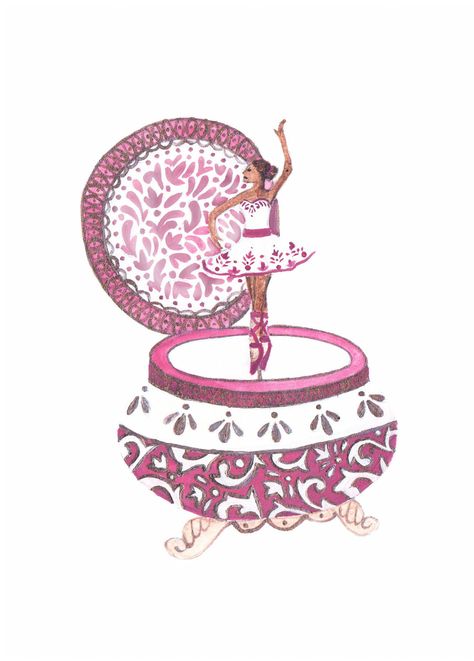 Ballerina Music Box Drawing, Music Box Illustration, Music Box Drawing, Christmas Illust, Dancer Illustration, Oc Creation, Ballerina Box, Ballet Illustration, Music Box Ballerina