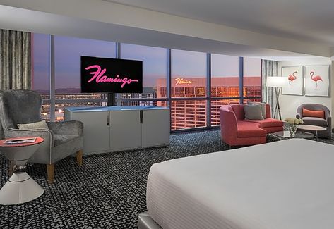 Las Vegas Hotel Room, Flamingo Hotel Las Vegas, Las Vegas Suites, Window With A View, Las Vegas With Kids, Flamingo Las Vegas, Table Couch, Flamingo Hotel, Las Vegas Hotel