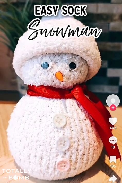 How To Make The Easiest Sock Snowman That Will Give You All The Holiday Feels How To Make Sock Snowmen, Snowman Socks Diy, Snowmen Made From Socks, How To Make Snowmen Out Of Socks, Snowman With Socks, Sick Snowman Craft, Dollar Tree Sock Snowman, Diy Sock Snowman No Sew, Christmas Sock Crafts