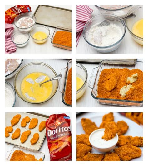 Homemade Chicken Fingers, Baked Chicken Strips, Chicken Finger Recipes, Dorito Chicken, Chicken Fingers, Crusted Chicken, Croquettes, Diy Food, Baked Chicken