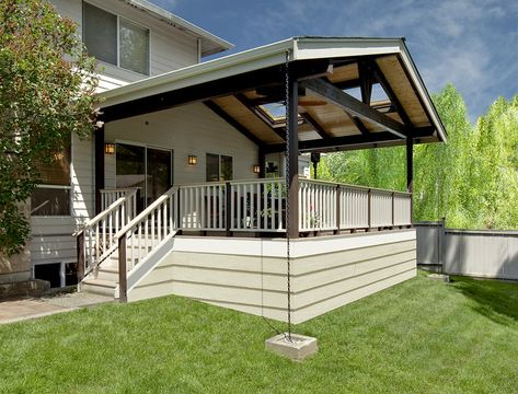 Covered Deck Off Back Of House, Covered Deck Ideas, Deck Cover, Screen Porches, Azek Decking, Velux Skylights, Terrasse Design, Covered Back Patio, Building A Porch