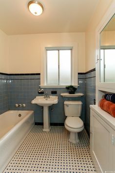 Original 1927 bathroom with basket weave tile. 295 Yerba Buena Ave, San  Francisco, Craftsman Style Bathroom, 1930s Bathroom, Remodeled Bathrooms, Bungalow Bathroom, Basket Weave Tile, Craftsman Bathroom, 1930s Style, Art Deco Bathroom, Deco Bathroom