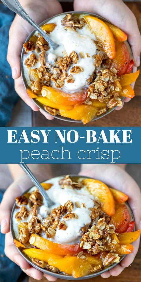 Easy Peach Crisp - I Heart Eating Easy Peach Crisp Recipe, Easy Peach Crisp, Peach Crisp Recipe, No Bake Recipe, Peach Dessert Recipes, Peach Crumble, Baked Peach, Peach Crisp, Peach Desserts