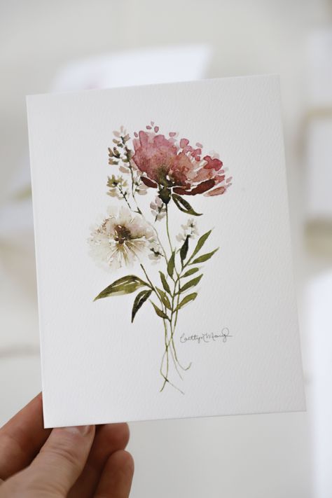 "Late Summer Bloom" Art Card [Variety Pack] — Caitlyn Mary Art Simple Watercolor Paintings Flowers, Watercolor Flower Cards, Hand Painted Wedding Gifts, Watercolor Cards Ideas, Small Flower Painting, Watercolor Flower Card, Birthday Card Art, Watercolour Birthday Card, Mary Art