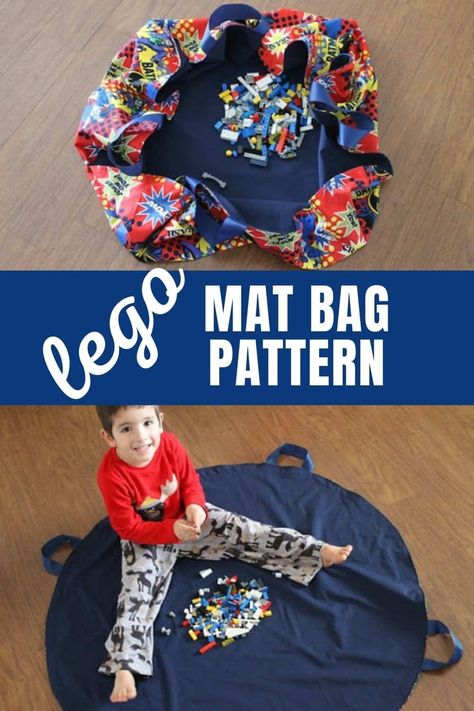 free lego mat bag pattern Diy Toy Bag And Play Mat, Diy Lego Bag, Lego Play Mat, Lego Mat, Diy Bags Tutorial, Lego Bag, Lego Organization, Round Pouch, Free Lego