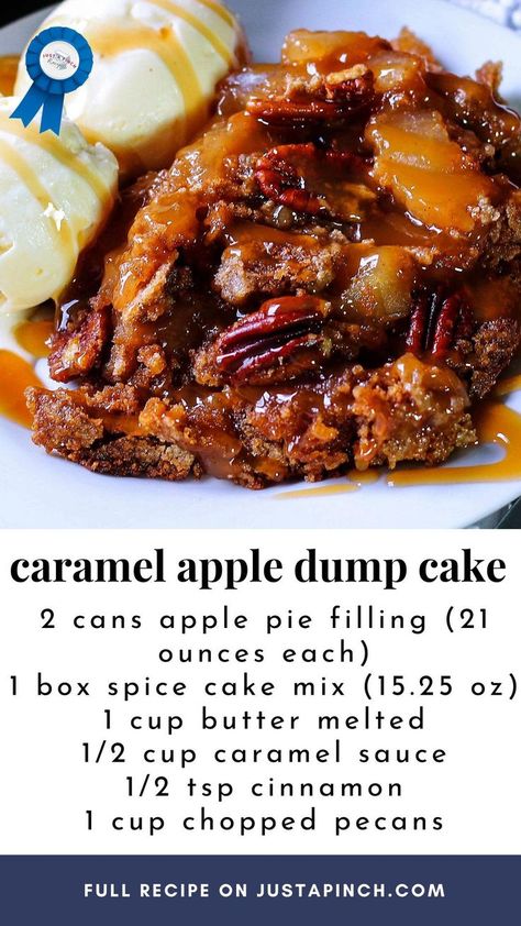 Pin on What's for Dessert? Recipe Using Spice Cake Mix And Apple Pie Filling, Apple Cider Crazy Cake, Caramel Apple Dump Cake With Pie Filling, Cake Mix With Apples, Apple Pecan Dump Cake, Pecan Dump Cake, 2022 Dump, Apple Dump Cake, Caramel Apple Dump Cake