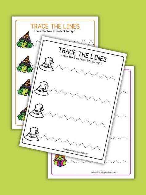 Download the witch line tracing printables. Halloween Tracing Preschool, Preschoolers Worksheets, Line Tracing Worksheets, Parenting Activities, Line Tracing, Preschool Christmas Activities, Apple Preschool, Preschool Science Activities, Sequencing Cards