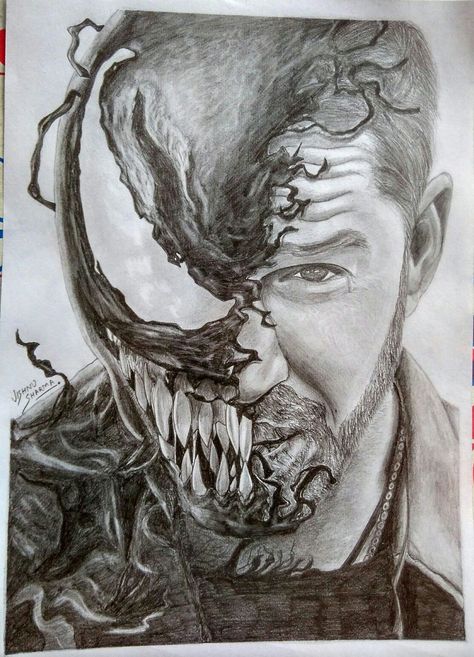 Venom Pencil Drawings, Drawing Of Venom, Venom Half Face, Devil Drawings Sketches, Venom Portrait, Venom Drawing Sketch, Venom Art Drawing, Venom And Eddie, Devil Sketch