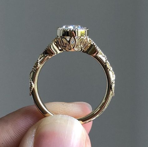 Oval Moissanite Engagement Ring Vintage Art Deco Style - Etsy Engagement Ring Bezel, Milgrain Engagement Ring, Pretty Engagement Rings, Gold Promise Ring, Promise Ring For Her, Cute Engagement Rings, Gold Promise Rings, Moissanite Engagement Ring Oval, Ring Bezel