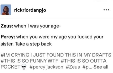 Percy Jackson Tumblr, Percy Jackson Comics, Zio Rick, Greek Mythology Humor, Percy Jackson Head Canon, Persassy Jackson, Pjo Hoo, Seaweed Brain, Peter Johnson