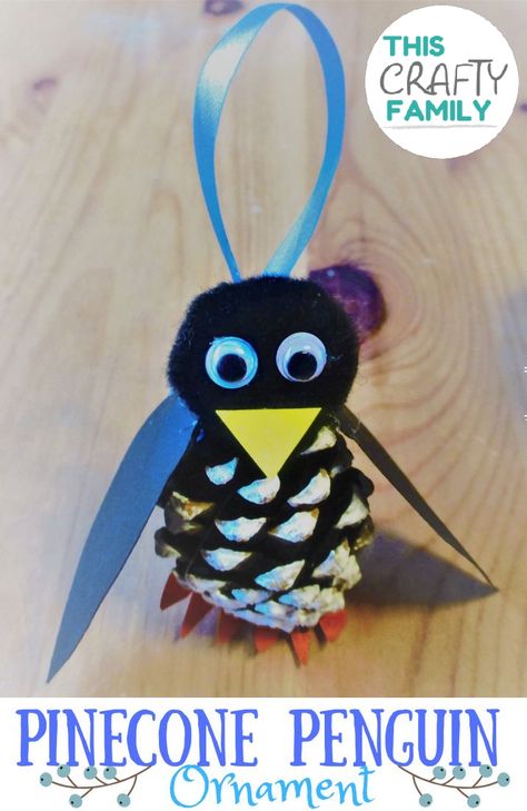 cute pinecone penguin christmas ornament craft for kids. nature inspired christmas craft Pine Cone Penguins, Pinecone Penguin, Handmade Tree Ornaments, Winter Crafts For Toddlers, Craft For Children, Penguin Christmas Ornaments, Fun Winter Crafts, Penguin Crafts, Penguin Craft