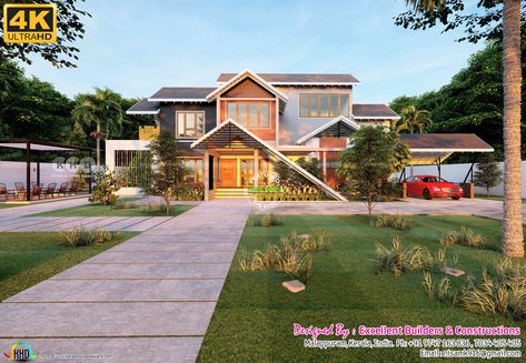 Slope Roof Elevation Kerala, Traditional Kerala House Elevation, Kerala Residence Plan, Kerala House Plan And Elevation, 3 Cent House Plan Kerala, Kerala Houses, Kerala House Design, House Elevation, Architecture Presentation