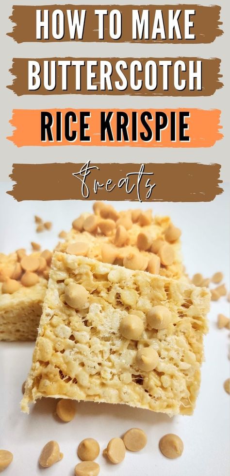 Butterscotch Rice Krispie Treats, Rice Crispies Recipe, Easy Food Gifts, Butterscotch Recipes, Rice Krispie Treats Recipe, Rice Krispie Bars, Rice Krispie Squares, No Bake Recipe, Krispie Treats Recipe