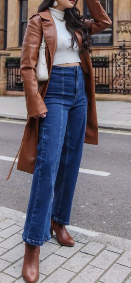 Cropped Jeans Outfit, Jeans Outfits, Camel Coat, Street Styles, Jean Outfits, Cropped Jeans, Bell Bottom Jeans, Style Me, What To Wear