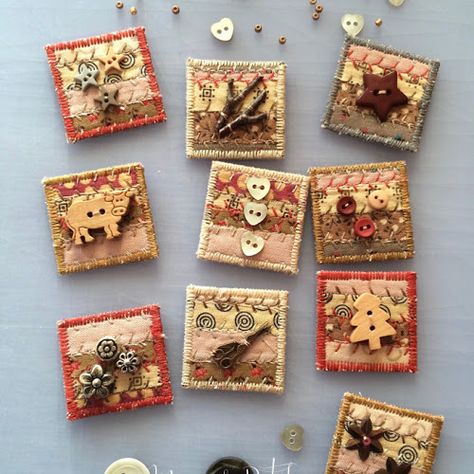 Fabric Inchies, Inchies Ideas, Fabric Postcards, Fabric Brooch, Miniature Quilts, Fabric Journals, Prayer Flags, Learn Crafts, Small Sewing Projects