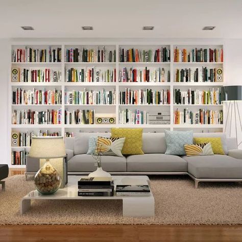 Home Library Rooms, Bookshelves In Living Room, Kabinet Dapur, Home Library Design, Clean Look, Clutter Free Home, Furniture Classic, Wall Bookshelves, Home Libraries