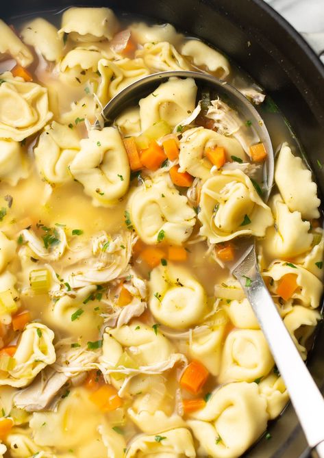 Easy Chicken Tortellini Soup Homemade Chicken Tortellini Soup, Tortolini Recipe, Chicken Tortellini Recipes, Chicken Tortellini Soup Crock Pot, Easy Chicken Tortellini Soup, Lavender Recipe, Salt And Lavender, Chicken Tortellini Soup, Simple Soup