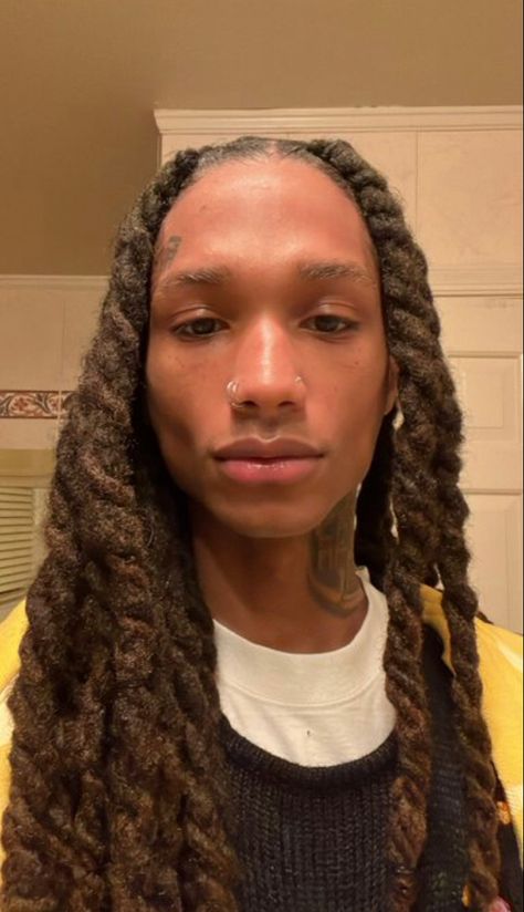 Mens Faux Locs, Big Dreads Locs Men, Men’s Long Loc Hairstyles, Loc Knots, Black Male Face Claims Locs, Locs Men, Black Man Dreads Aesthetic, Black Guy With Locs Aesthetic, Dreadlocks Men