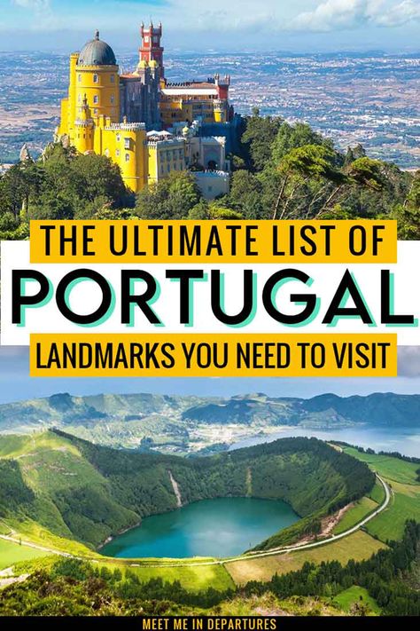 30+ Famous landmarks in Portugal to add to your Portugal Bucket List. Visit these beautiful castles, palaces and monuments. These Portugal points of interest include Sintra, Azores and other famous landmarks Portugal | Includes Portugal Landmarks Checklist | Must See Portugal | Historical Sites in Portugal | Best Things To See in Portugal | Portugal Aesthetic | Portugal Bucket List | Sights in Portugal | Best things in Portugal #EuropeTravel #Portugal #VisitLisbon #Lisbon Castles In Portugal, Must See Portugal, Traveling Portugal, Portugal Elopement, Portugal Honeymoon, Portugal Bucket List, Best Beaches In Portugal, Portugal Aesthetic, Portugal Trip