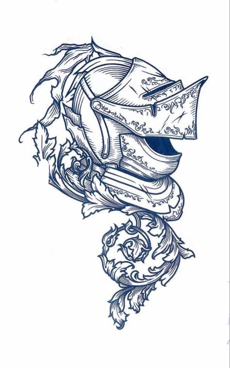 Midevil Tattoos Sleeve, Swordsman Tattoo, Lord Tattoo Design, Etching Tattoo Ideas, Knight And Dragon Tattoo, Knights Tattoo, Medieval Sleeve Tattoo, Mid Evil Tattoos, Knights Helmet Tattoo