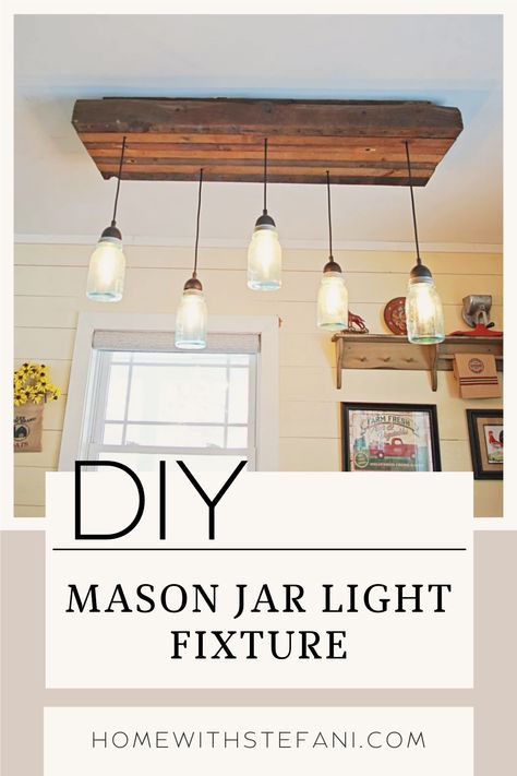 This is one of the first DIY projects that I made for the farmhouse and it’s one of my absolute favorites. With just a few power tools, you can design and create your own mason jar light fixture to fit your home. Here you will find a list of materials and tools that I used for this project and easy step by step instructions to follow along. Light Fixture Diy, Mason Jar Pendant Light, Diy Mason Jar Lights, Mason Jar Light Fixture, Mason Jar Lights, Mason Jar Light, Diy Pendant Light, Farmhouse Kitchen Lighting, Diy Mason Jar