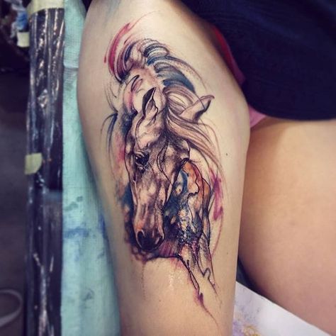 Watercolor Horse Tattoo by Mi Be #horse #horsetattoo #watercolor #watercolorhorse #watercolorhorsetattoo #watercolortattoos #MiBe | Sep 9th 2016 | 181621 Stallion Tattoo, Equine Tattoo, Horse Tattoos, Horse Tattoo Design, Native Tattoos, Unicorn Tattoos, Disney Tattoo, Geniale Tattoos, Tattoos Skull