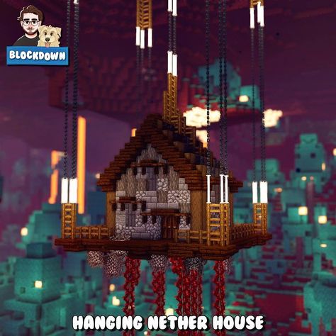 Minecraft Nether House Design, Hanging Cave House Minecraft, Hanging Nether Portal Minecraft, Minecraft Nether Shop Ideas, Nether Shop Minecraft, Minecraft Nether Themed Builds, Nether Wood House Minecraft, Nether Paths Minecraft, Nether Village Minecraft